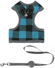 WeiLaiKeQi Adjustable Pet Harness and Leash Combo for Dogs and Cats, Simple to Wear and Remove, Blue Plaid M, 3 Pcs