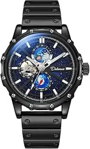 [DAXIAOYU] Men's Mechanical Watch Moon Phase Starry Sky Dial Luxury Business Stainless Steel Stopwatch Waterproof Night Glow Automatic Watches