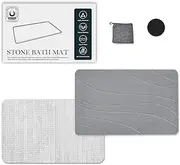 Stone Bath Mat Diatomaceous Earth Bath Mat 60x39cm Non-Slip Super Absorbent Bath Mats for Bathroom Quick Drying Diatomite Stone Shower Mat for Kitchen Bathtub, Easy to Clean, Light Gray