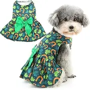 Zunea St. Patrick’s Day Small Dog Dresses for XS/S Size Dogs Irish Clover Shamrock Print Puppy Princess Dress with Cute Bow Knot Pet Holiday Clothes Skirt Spring Chihuahua Yorkie Outfits (Style3, M)