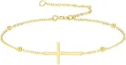 [GVSIV] 14K Solid Gold Cross Anklet for Women,Real Gold Anklets Beads Station Foot Link Anniversary Birthday Jewelry Gifts for Wife Mom, Large, Silver, no gemstone