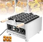 Commercial Electric/Gas Bubble Waffle Machine,12pcs Egg Shaped Waffle Maker With Double Sided Heating, 180° Flip Stainless Steel Waffle Ball Machine with Time&Temp Control,for,household,Snack Bar(Elec