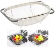 Over The Sink Colander, 6 Quarts Stainless Steel Oval Colander with Expandabl...
