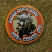 VTG, "MOVE OVER GWB - HERE COMES JFK," Orange Political Button (2.50" dia.), New