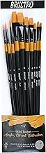 BRUSTRO Artists Gold Taklon Brushes Set of 10| Ideal for Acrylics, Oil Paintings, Watercolour | Long Handle, Bright, Filbert, Flat, Round, Professional Art, School, Office Use.