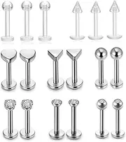 [PiercingJ] Tragus Earrings 16G Stainless Steel Tragus Stud Earrings for Women Grils CZ Barbell Body Piercing Jewelry 18pcs