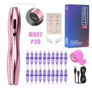Wireless Tattoo Machine 2.5mm Stoke Makeup Permanent Kit with Cartridge Needles
