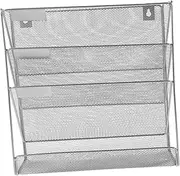 JEWEDECO File Rack Tiered Wall File Holder Wall Pamphlets Manager Wall File Stands Holder Booklet Display Stand Hanging Folder Holder Postcard Display Organizer Magazine Holder Iron Silver