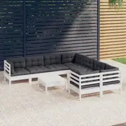 9 Piece Garden Lounge Set with Cushions White Pinewood vidaXL
