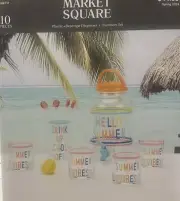Market Square Plastic Beverage Dispenser + Tumblers SUMMER VIBES 10 piece Set