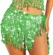 [COSYDAYS] Belly Dance Hip Scarf Silver Sequin Skirt Tassel Dancer Skirts Fringe Skirt for Women