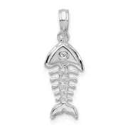 Sterling Silver De-Ani Rhodium-Plated Polished 3D Fishbone Pendant