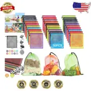 Lightweight 50-Piece Mesh Storage Bags with Drawstring Closure - Multi-Color
