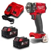 MILWAUKEE 18V FUEL 2 x 5.0Ah 1/2inch Compact Impact Wrench w. Friction Ring Kit M18FIW2F12-502C