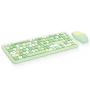 ANYMOB Bluetooth Keyboard And Mouse Combo Set Green Colorful Retro Design Portable Wireless Soft Touch Keys