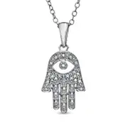 0.1 CT. T.W. Natural Diamond Hamsa with Evil Eye Pendant in Sterling Silver