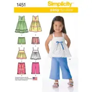 NEW Simplicity S1451 Girl's Tops, Cropped Trousers & Shorts Pattern By Spotlight