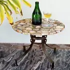 24" Brown Agate Round Table Top Hallway Center Or Corner Side Furniture Decor