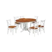 Lupin 7pc Dining Set 150cm Extendable Pedestral Table 6 Timber Chair - White Oak