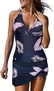 [Generic] Shorts Swimsuits for Women Set Skirt 2 Swimwear Feather Print Bathing Suits Plus Swimsuits for Women with Shorts