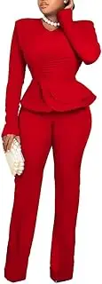 [GHAKKE] 2025 Women's Business Sets 2 Piece Outfits Fashion Long Sleeve Ruffle Tops Blazer and Wide Leg Long Pants Work Suits