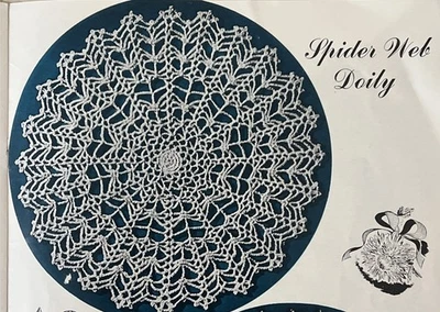 Vintage 1950's Crochet Pattern SPIDER WEB DOILY 13" SPIDERWEB
