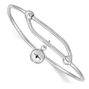 .925 Sterling Silver Rhodium Plated Kid's Polished Jingle Bell Baby Bangle 5"