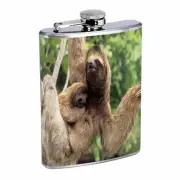 Cute Sloth Images D7 Flask 8oz Stainless Steel Hip Drinking Whiskey