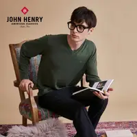 在飛比找momo購物網優惠-【JOHN HENRY】特級美麗諾羊毛V領毛衣-綠