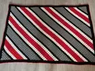 New Handmade Crochet Red Gray Black White Blanket Afghan Knit Sofa Throw Stripes