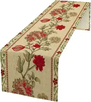 Rustic Floral Table Runner, Ethnic Style Leaf Flower Art Design Patterns Printed