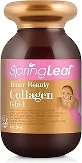 Spring Leaf Inner Beauty Collagen 6-In-1 90 Capsules - Hydrolyzed Marine Collagen - Add Grapeseed For Better Antioxidant - Improve Skin Elasticity and Cell Repair