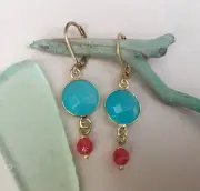 NEW SUNDANCE CHARM CHALCEDONY GOLD PLATED EARRINGS ARTISAN JEWELRY