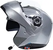 Bluetooth Integrated Motorcycle Flip Up Helmet,DOT Approved Motorcycle Modular Full Face Helmet,Scooter Crash Helmet Double Visor DOT/ECE Approved for Adult F,XL=61~62cm