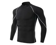 Men's Quick-drying Rash Long Sleeve Stand-Up Collar Sports Fitness Tight Baselayer T-Shirts Tops-Grey