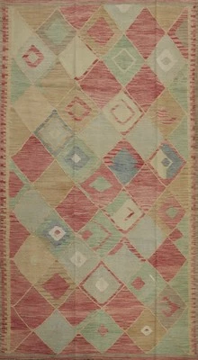 Tribal Style Pastel Color Wool Kilim Geometric Oriental Rug 5x8 ft Flat-weave