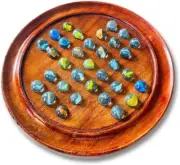 Handcrafted Wooden Marble Solitaire Game Board with 33 Glass Marbles - Classic