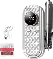 Professional Electric Nail Drill 35000 RPM, Rechargeable Acrylic Nail Tool Kit, High-Speed Nail Polishing Machine with 6 Bits, Memory Function & Quiet Motor - Personal & Salon Use (White)