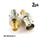 2-PACK BNC Female to Gold-Plated SMA Female Coaxial RF Adapter, RF-M121G-2