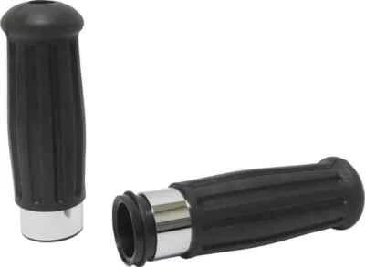 HD Black w Chrome Ring Vintage Grip Pair TBW Harley Freewheeler 15-19