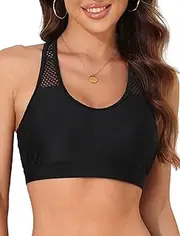 [ZAFUL] Women Mesh Bikini Top Only Lace Up Criss Cross Tie Back Swim Crop Top Full Coverage Bathing Suit Top