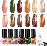 Modelones Christmas Complete Nail Polish Set Red Green Gold Purple Glitter Flakie Quick Dry Nail Lacquer Kit with Nail Remover Sticker Base Top Coat, 6 Colors Holiday DIY Manicure for Women Girls