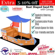 Keezi Kids Wooden Pit Boat Ship Pirate Play Sandpit Children Sandbox with Canopy