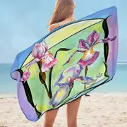 Flowers Painting Art Deco Irises Microfiber Beach Towel