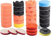 ZFE Drill Polishing Kit for Car, 3''(80mm) 32Pcs Car Foam Buffing Pads, Wool Pads Drill Buffing Pad, Wax Buffer Polisher Attachment with 5/8-11 Thread Backing pad & Adapters, ZFE32SET