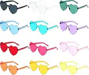 [Lenamos] 12 Pairs Heart Shaped Rimless Sunglasses Colorful Heart Glasses Transparent Candy Color Heart Frameless Sunglasses Bulk for Party Favors Women Men Decoration