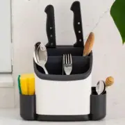Countertop Knife Fork Spoon Organizer Sponge Holder Multi-Purpose Kitchen Organi