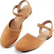 [Ecetana] Womens Flats Sandals Dressy Summer Comfortable Casual Fashion Round Toe Slingback Shoes with Buckle Ankle Strap