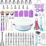 137 PCs Cake Decorating Kit with Cake Stand Turntable, 55 Numbered Icing Tips, 15 Nozzles, 1 Reusable Piping Bags, Leveler, 2 Spatulas, 3 Scrapers & More Baking Supplies for Cake Cupcake Decorations
