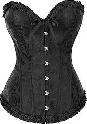 [AYNKH] Corset Ladies with Bow Lace Edge Design, Imperial Court Corset, Satin Floral Pattern, for Wedding Dress, Body Shaping, Dances, Parties